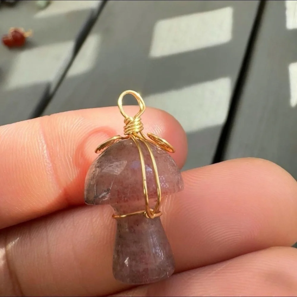 Strawberry Quartz Wire Wrapped Mushroom Pendant